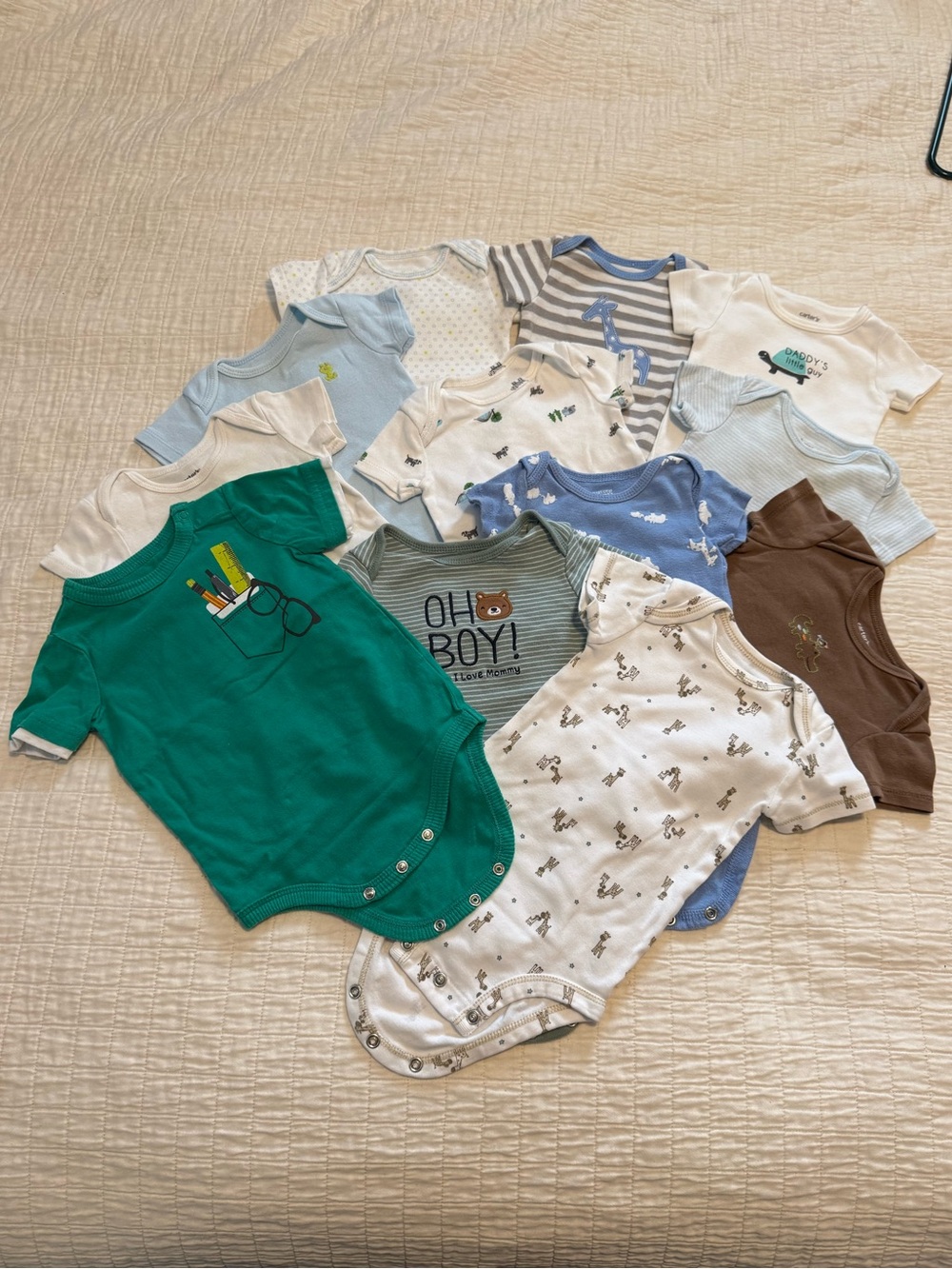 Lot of 12 Carter's Baby Boy Short-Sleeve Bodysuits / Onesies Size 3 Months